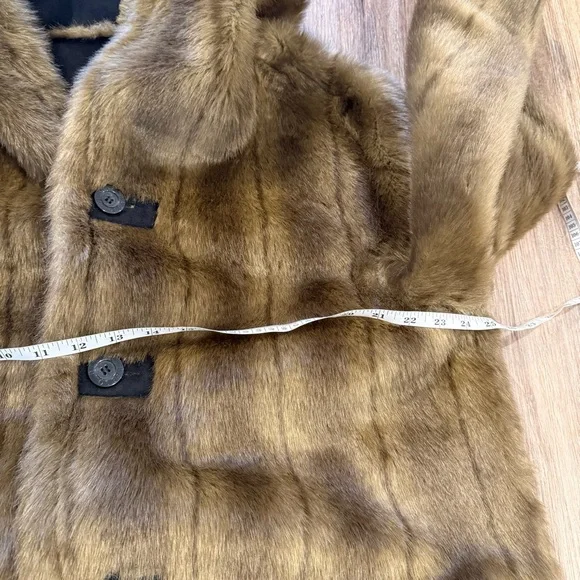 Dennis Basso Reversible Coat Black Brown Faux Suede Faux Fur Hooded Sz Large - Picture 8 of 9